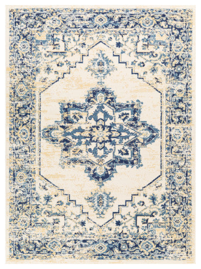 Surya Ustad UST-2307 7'10"x10'2" Rug, Navy/Denim/Wheat/Cream