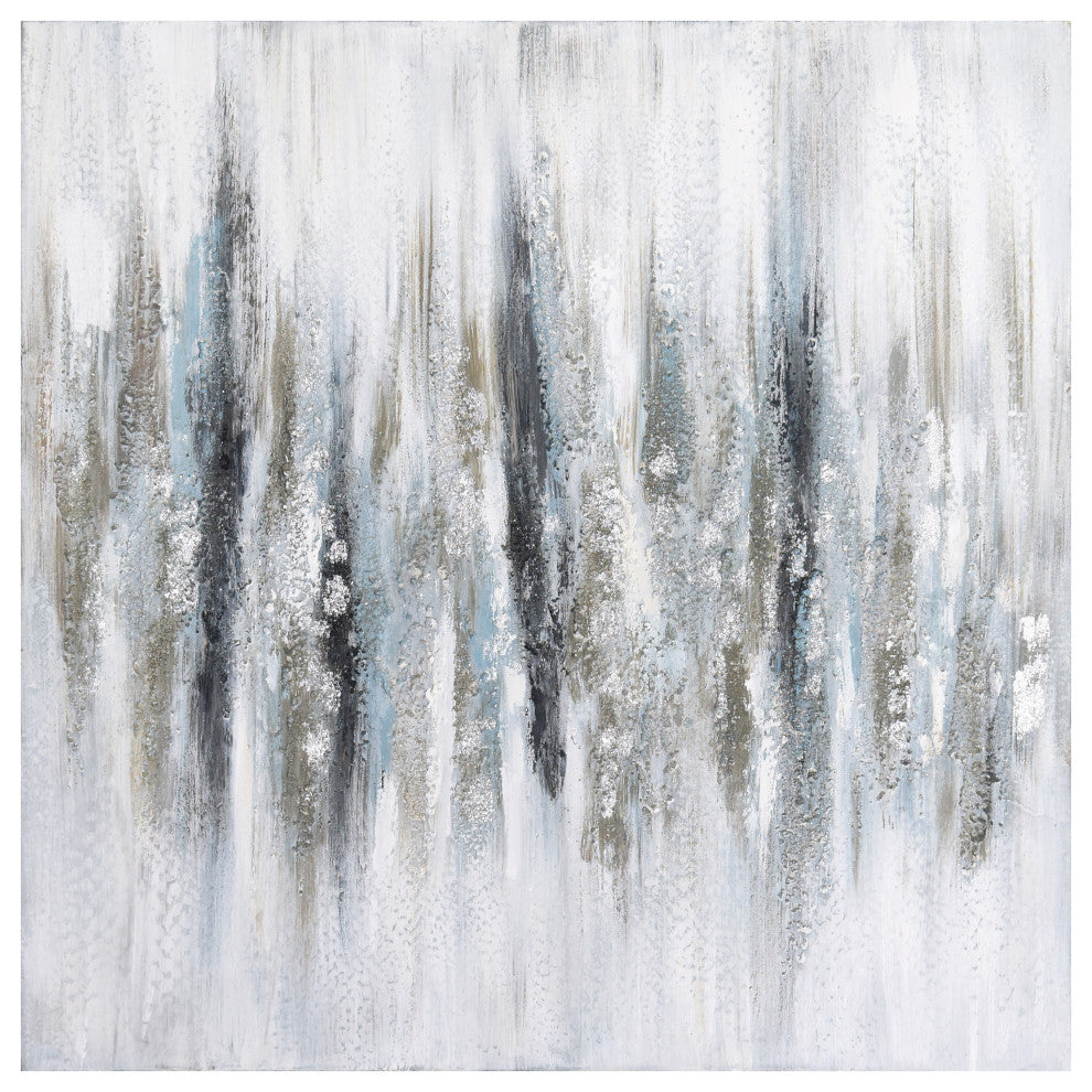 Silver Echoes Textured Hand Painted Canvas Wall Art with Silver Glitter and Leaf