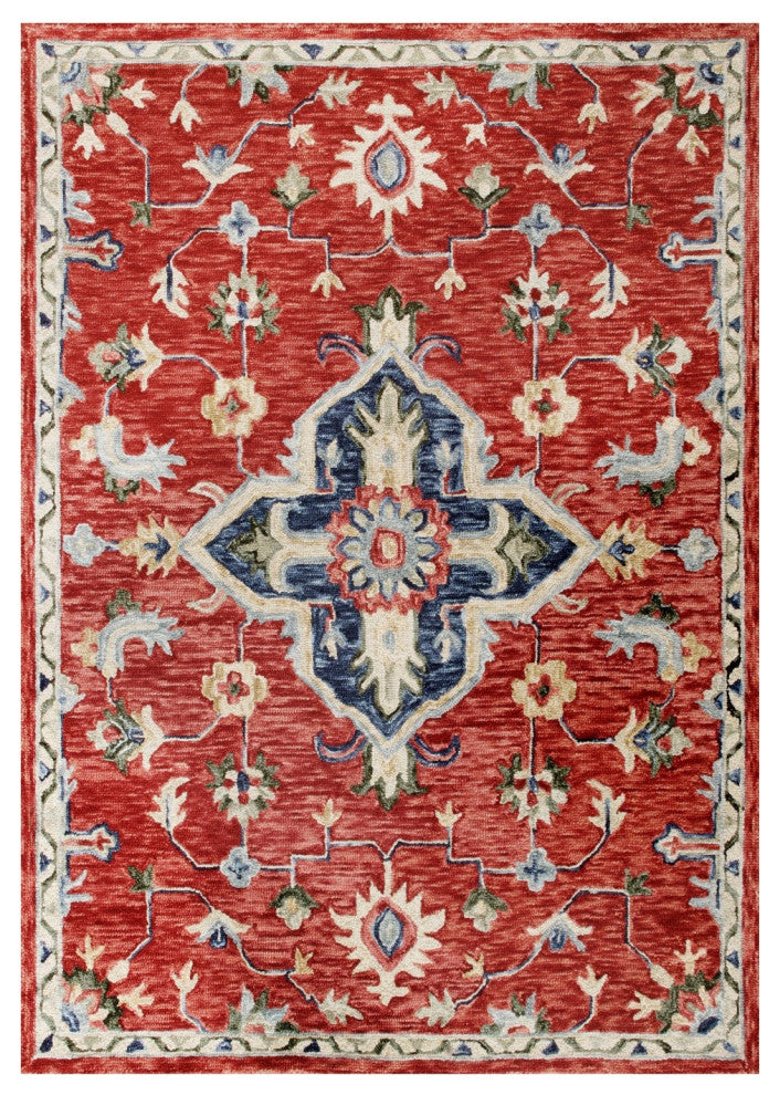 7" x 9" Red and Blue Floral Medallion Area Rug
