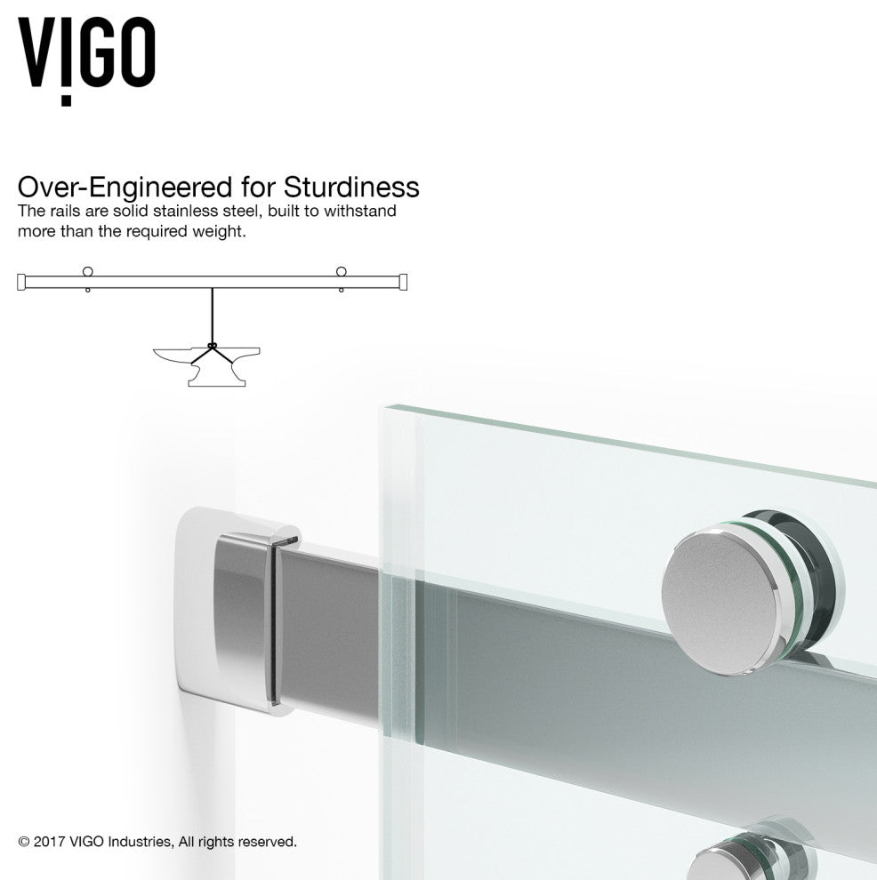 VIGO Caspian 59" to 61" W x 74" H Frameless Sliding Shower Door, Chrome, Clear Glass