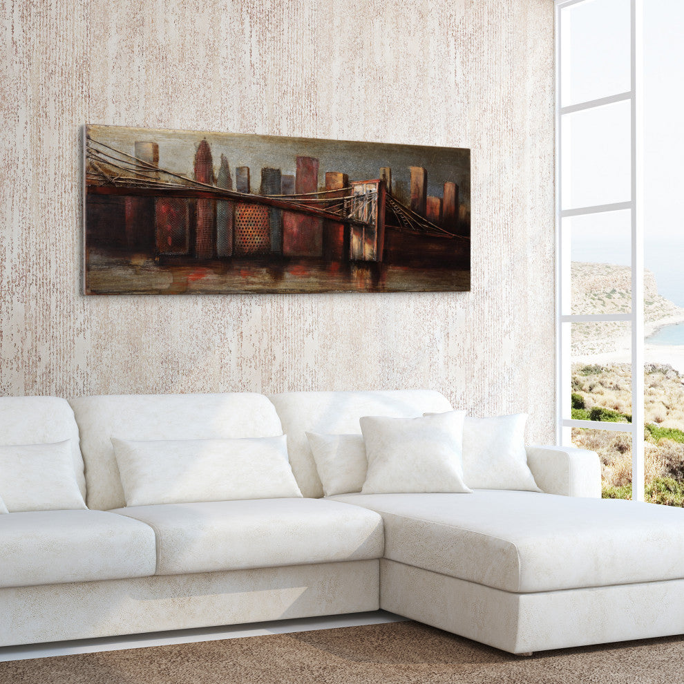 "Bridge to the City" Primo Mixed Media Hand Painted 3D Metal Wall Art