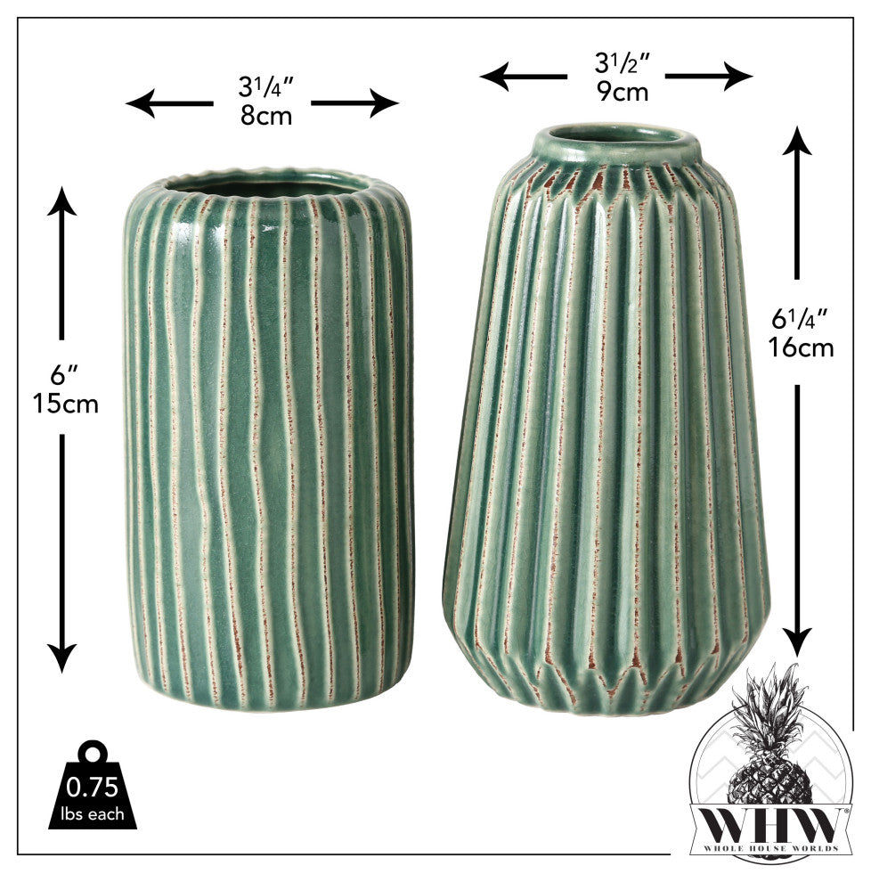 2 Piece Pastel Green Stoneware Table Vase Set