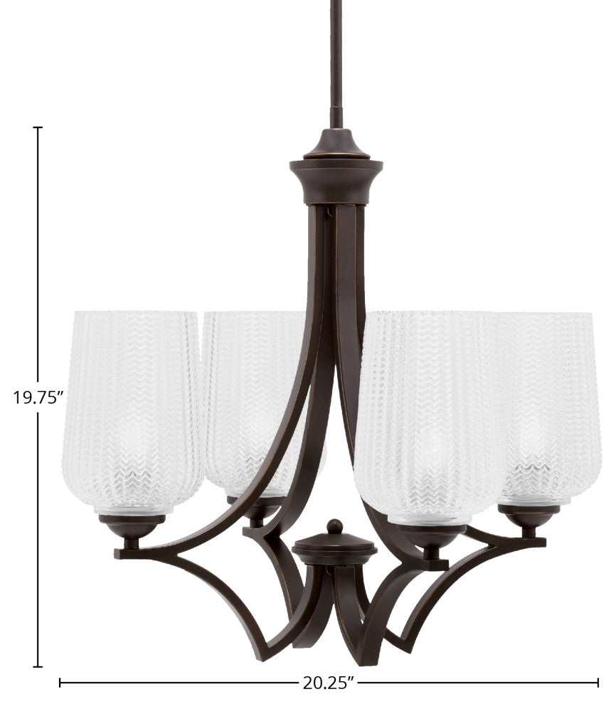 Zilo, 4 Light, Chandelier, Dark Granite Finish With 5" Clear Textured Glass