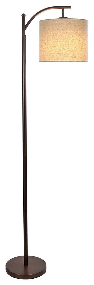 Noir Stem With Oatmeal Hue Drum Shade, Industrial Tall Standing Lamp for Living