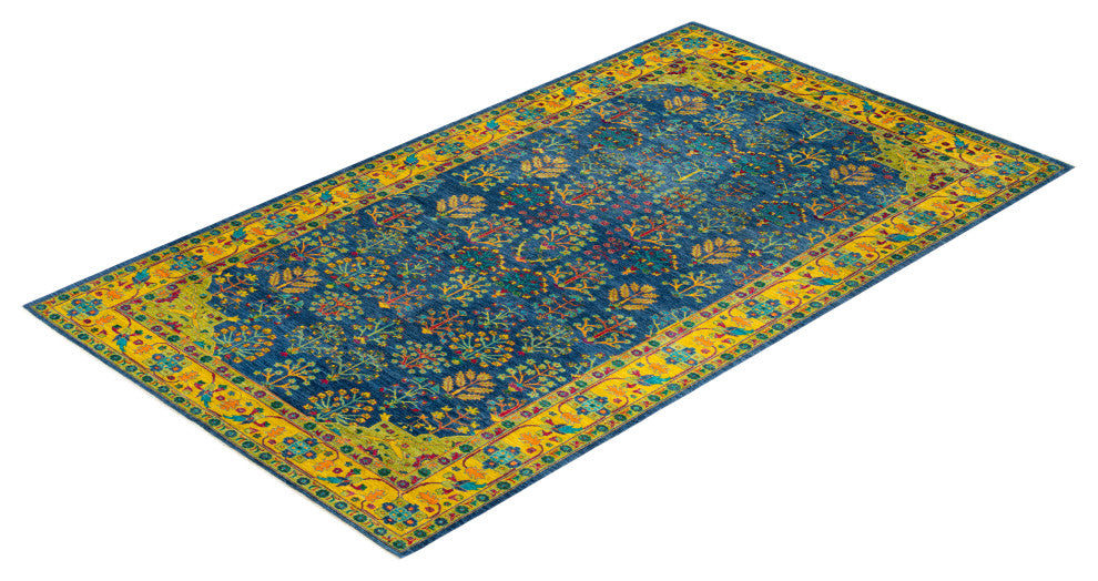 Eclectic, One-of-a-Kind Handmade Area Rug Blue, 13' 10" x 7' 10"