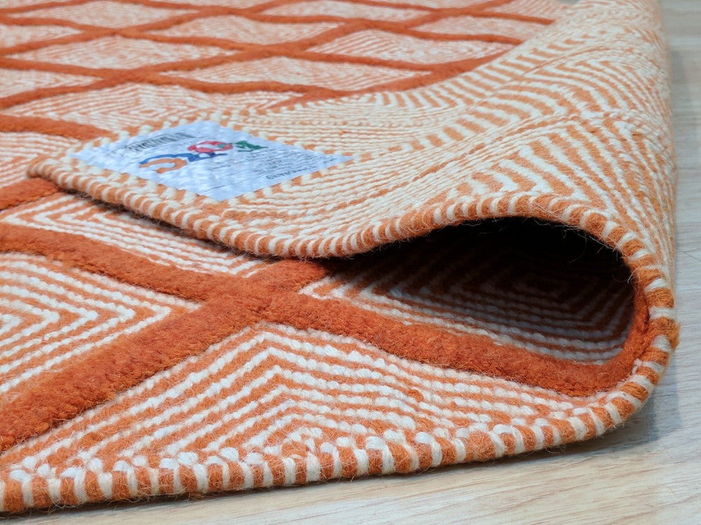 Handmade Wool Orange Transitional Trellis Xavier Rug, 9'x12'
