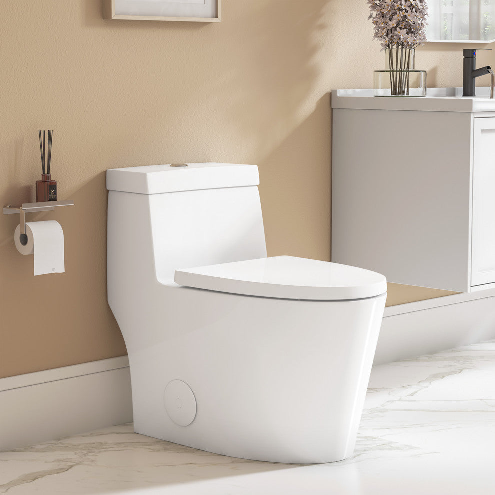 Sinber 28" One Piece Bathroom Toilet with Cotton White Finish and and Dual Flush