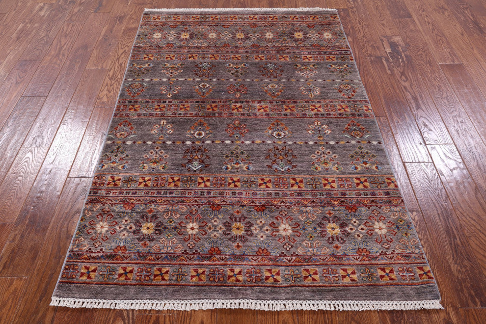 4' 1" X 6' 2" Handmade Super Kazak Khorjin Rug Q10087