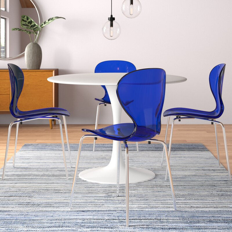 Stackable Transparent Dining Chair with Chrome Legs for Indoor and Outdoor, Blue