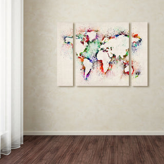 Michael Tompsett 'World Map Paint Splashes' Multi Panel Art Set, 32"x24"