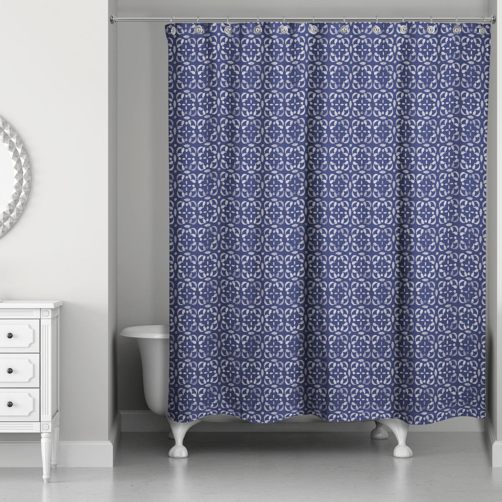 Navy Medallion Pattern 71x74 Shower Curtain