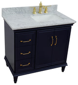 37" Single Vanity, Blue Finish With White Carrara