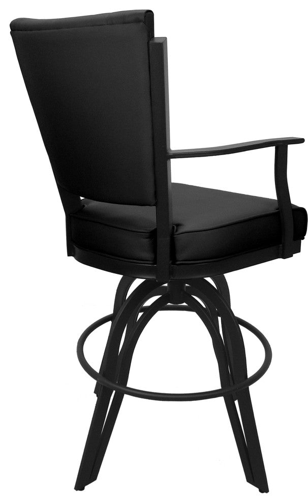 Leather Swivel Tilt Metal Bar Stool - Montana on A-Base, Black Leather on Gray, 26"