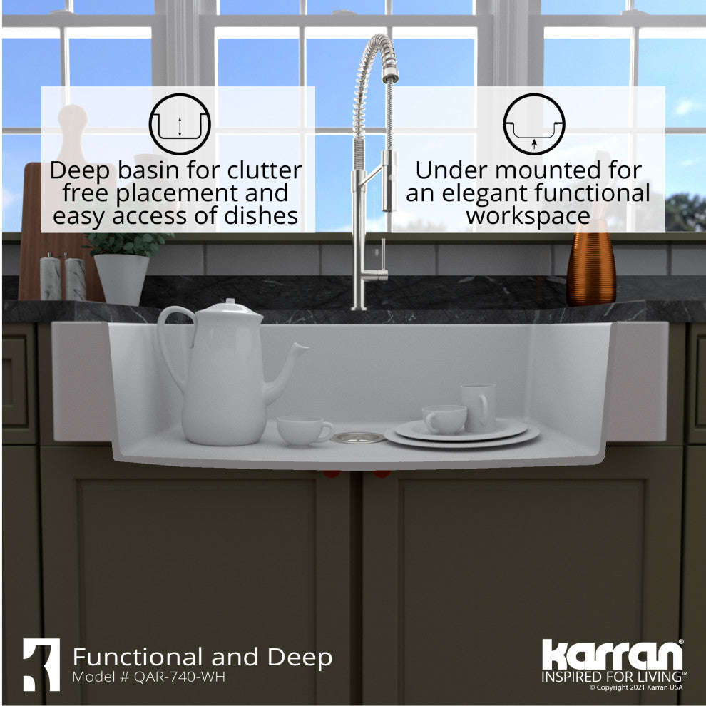 Karran Retrofit Farmhouse Quartz 34" Single Bowl Sink, White