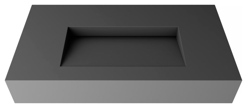 CastelloUSA Pyramid Solid Surface Wall Mounted Ramp Basin Sink, Gray, 36", No Faucet Hole