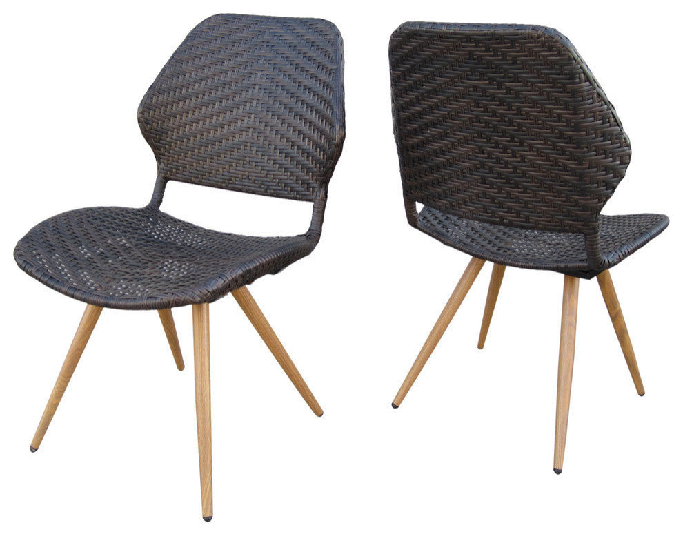 GDF Studio Amaya Outdoor Wicker Dining Chairs With Metal Legs, Set of 2