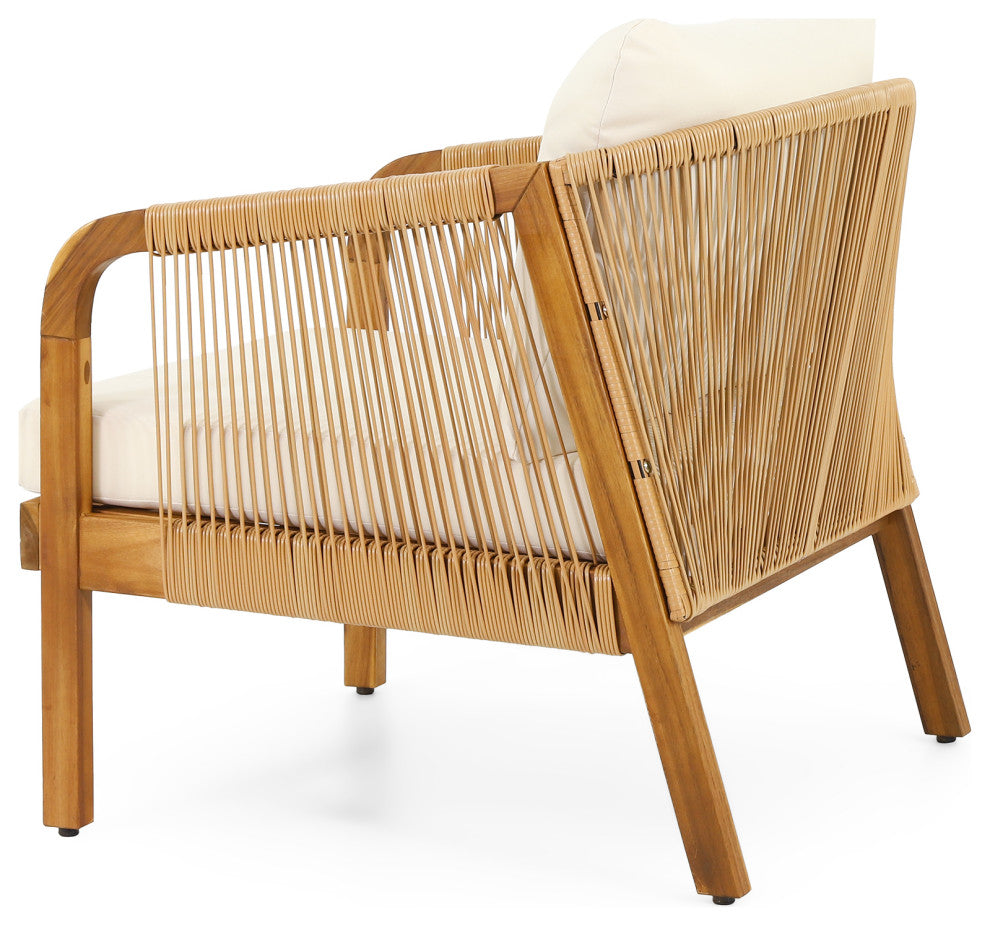 Allerton Outdoor Acacia Wood and Wicker Club Chairs With Cushions, Set of 2