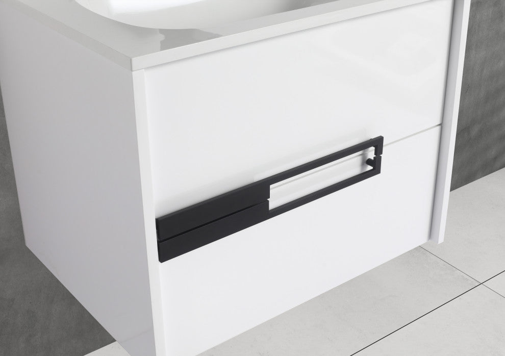 Brest Floating Bath Vanity with Sink, Wall Mounted Vanity and Sink, Glossy White, 24''