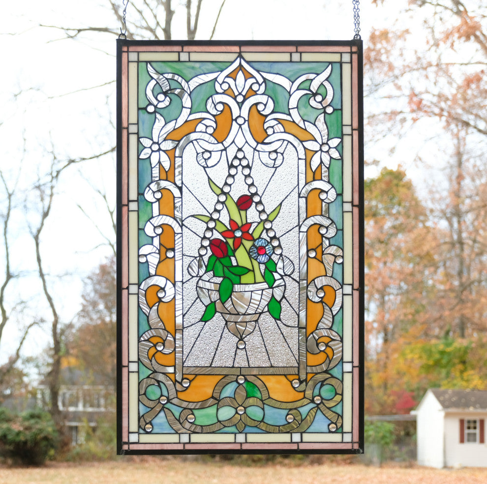 20.25" x 34.25" Large Handcrafted glass window panel QA2034120