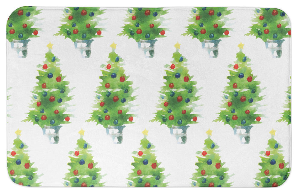 Watercolor Christmas Tree 34x21 Bath Mat