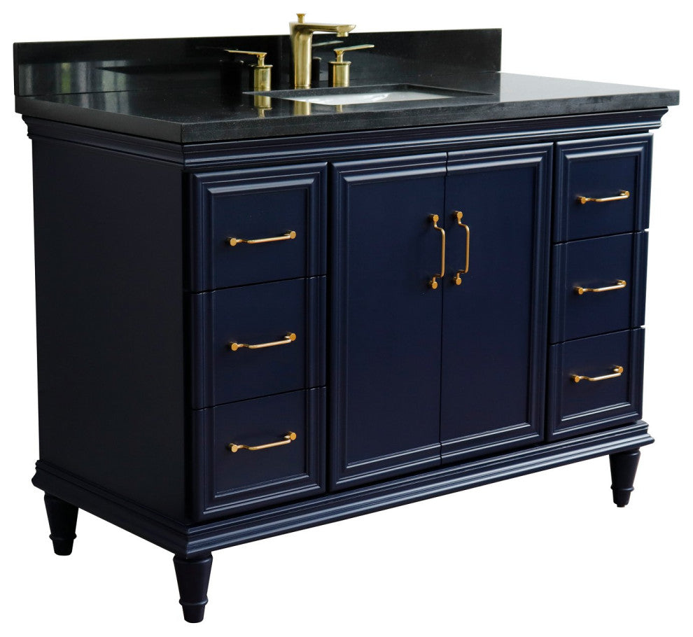 49" Single Sink Vanity, Blue Finish With Black Galaxy Granite
