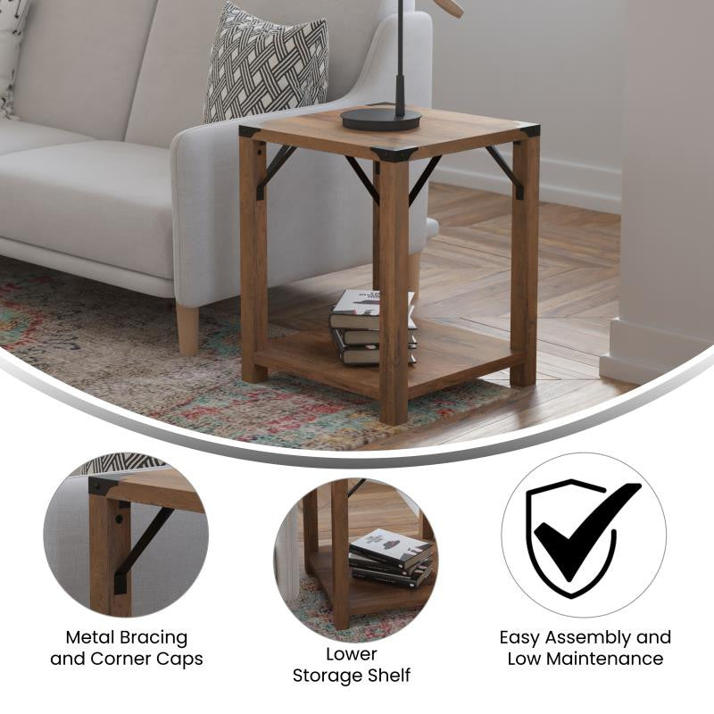 Wyatt Modern Farmhouse Wooden 2 Tier End Table, Rustic Oak