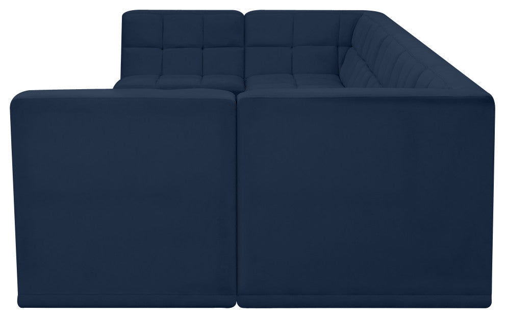 Relax Velvet Upholstered 7-Piece U-Shaped Modular Sectional, Navy