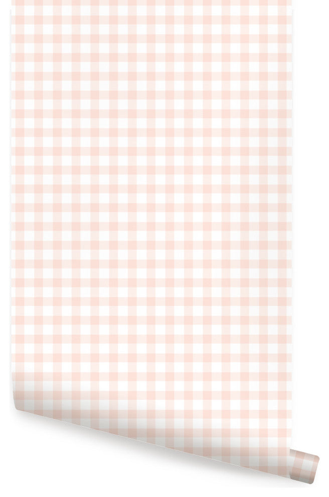 Gingham Check Pattern Peel and Stick Vinyl Wallpaper, Pale Pink, 24"w X 108"h