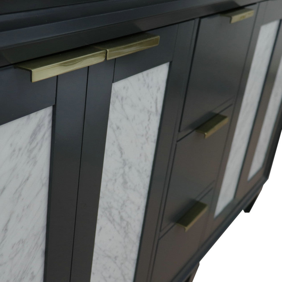 61" Double Sink Vanity, Dark Gray Finish With White Carrara Marble
