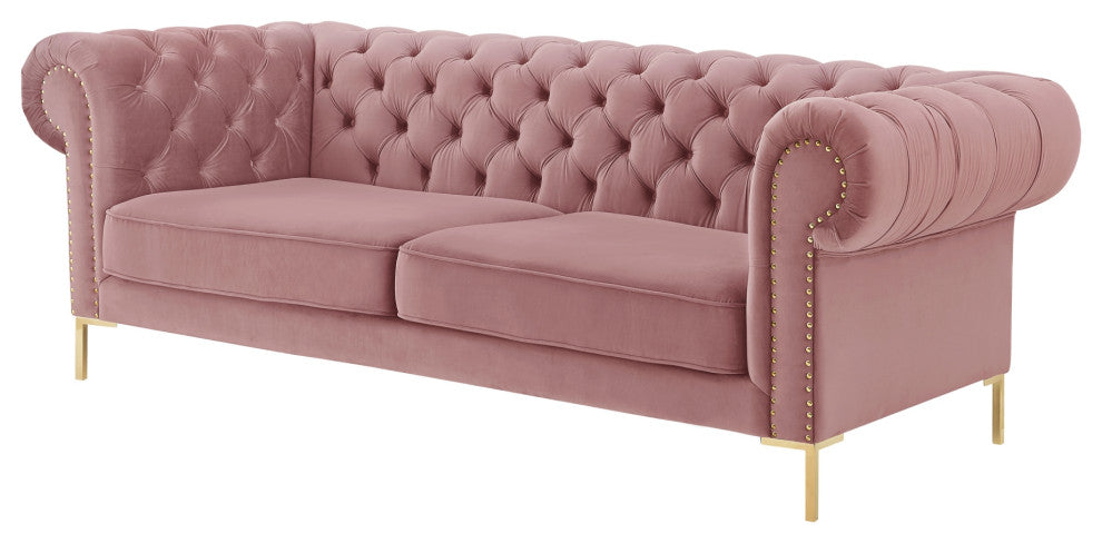 Inspired Home Ariadna Sofa Button Tufted, Rust Velvet