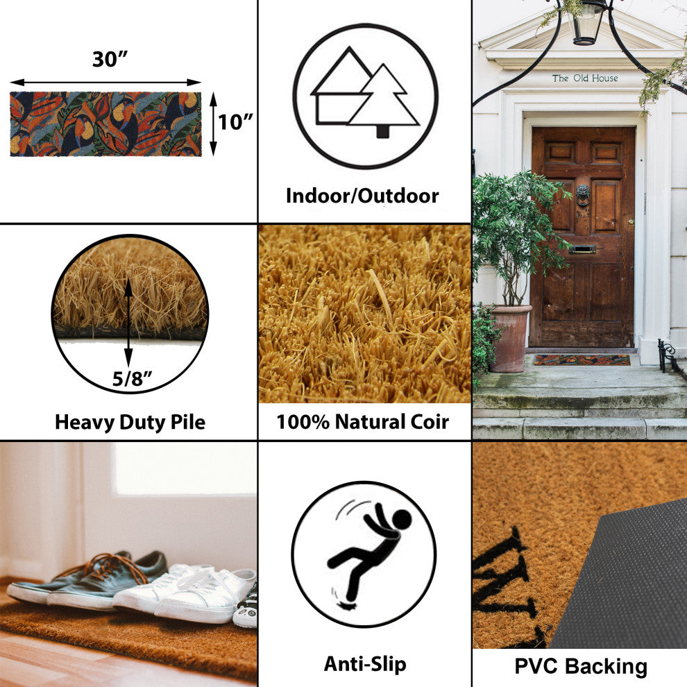 Sheltered Long Front Door Mat Coir Coco Fibers Rug 30x10, Toucans
