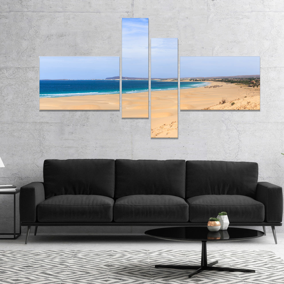 Sea and Clouds in Blue Sky, Seashore Canvas Art Print, 60"x32", 4 panels