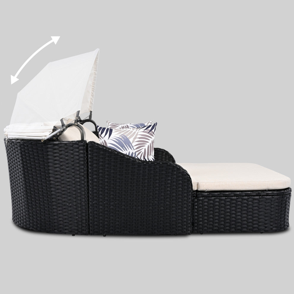 TATEUS 79.9" Outdoor Sunbed , Beige+black