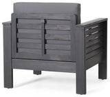 Rabun Outdoor Acacia Wood Club Chairs with Cushions, Dark Gray, Single