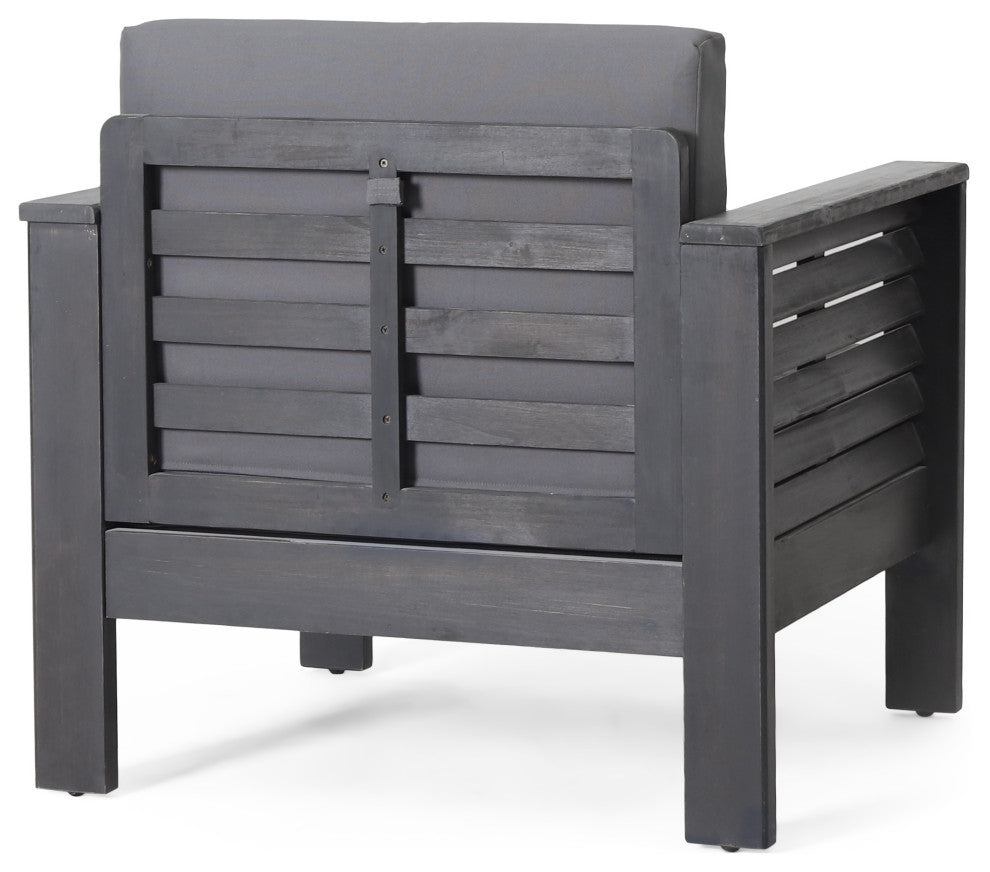 Rabun Outdoor Acacia Wood Club Chairs with Cushions, Dark Gray, Single