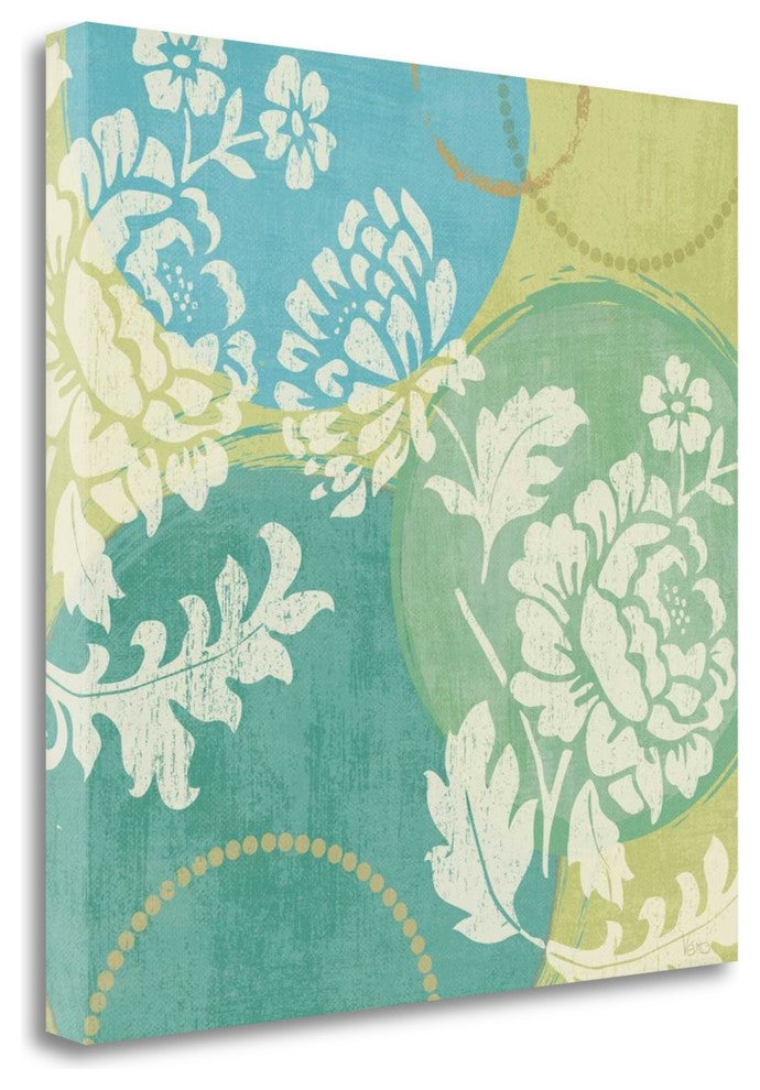 "Floral Decal Turquoise II" By Veronique Charron, Giclee on Gallery Wrap Canvas