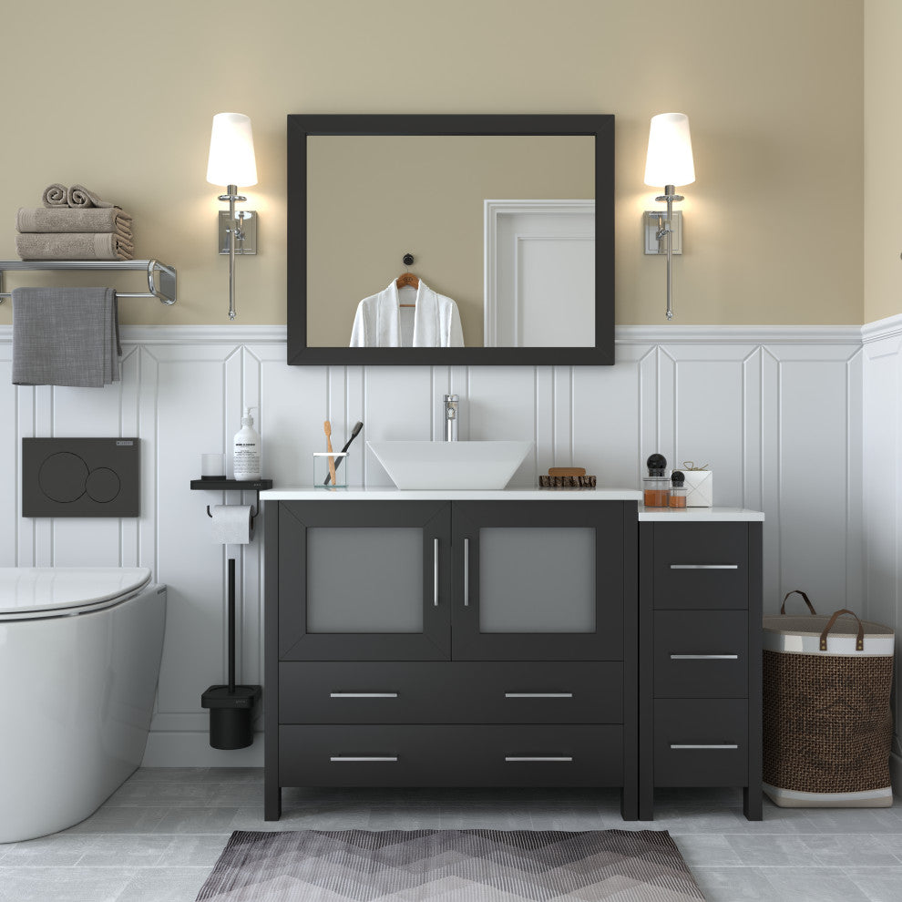 Vanity Art Vanity Set With Vessel Sink, Espresso, 48", Standard Mirror