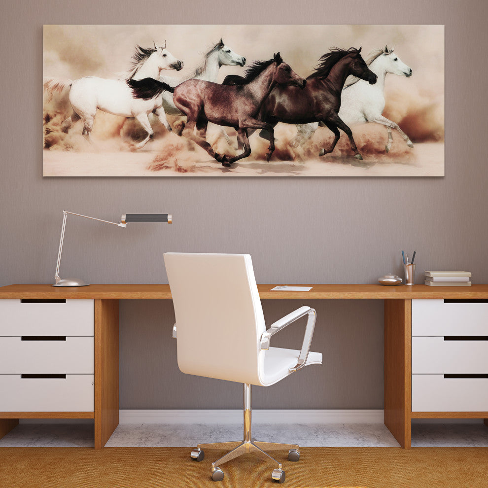 "Stampede" Horse Wall Art Tempered Glass Contemporary Artwork 63" x 24"