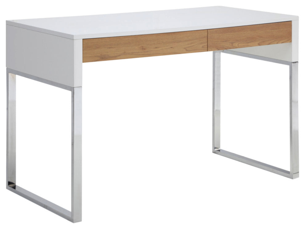 Loft Lyfe Anisa Desk, 2 Storage Drawers, White/Silver