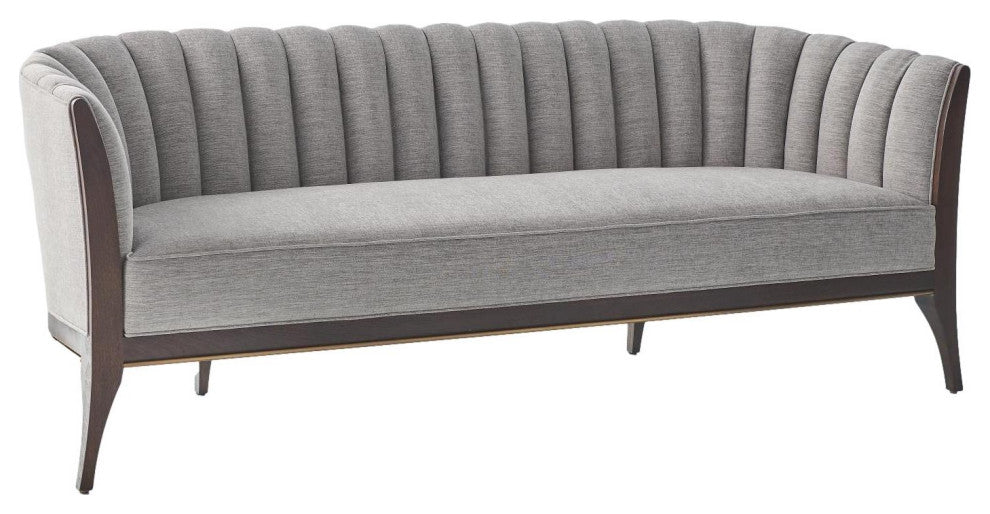 Luxe Textured Silver Gray Channel Back Sofa Vintage Style Retro Curved 3 Seat