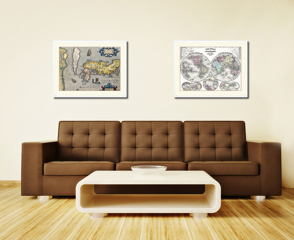 Japan Old Map Print On Canvas With Picture Frame Art Collection 16" X 21"