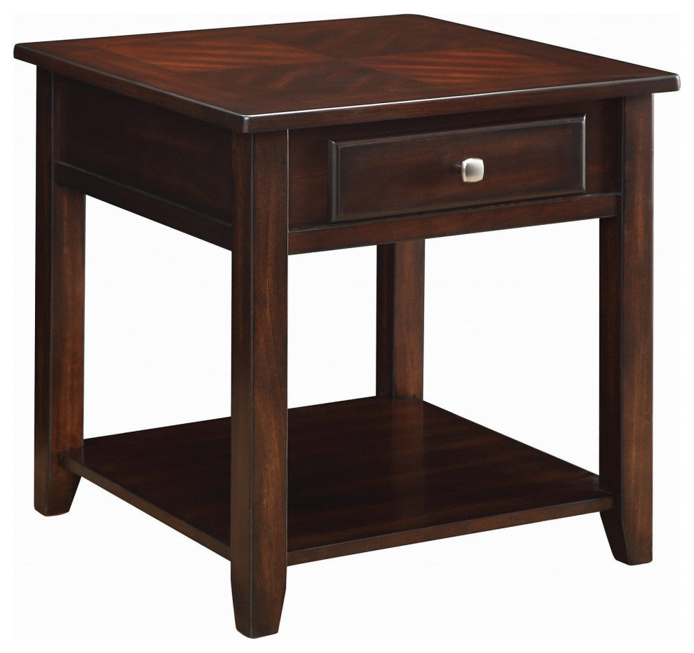 Square End Table with Drawer, Walnut