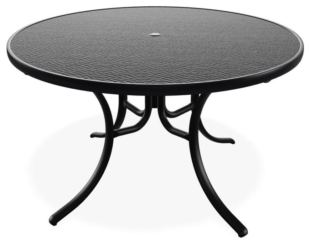 48" Round Hammered  Outdoor Dining Table with Umbrella Hole, Black
