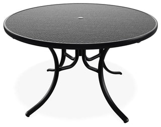 48" Round Hammered  Outdoor Dining Table with Umbrella Hole, Black