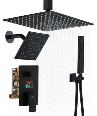 3 Function Wall Mounted Digital Display Shower System, Matte Black