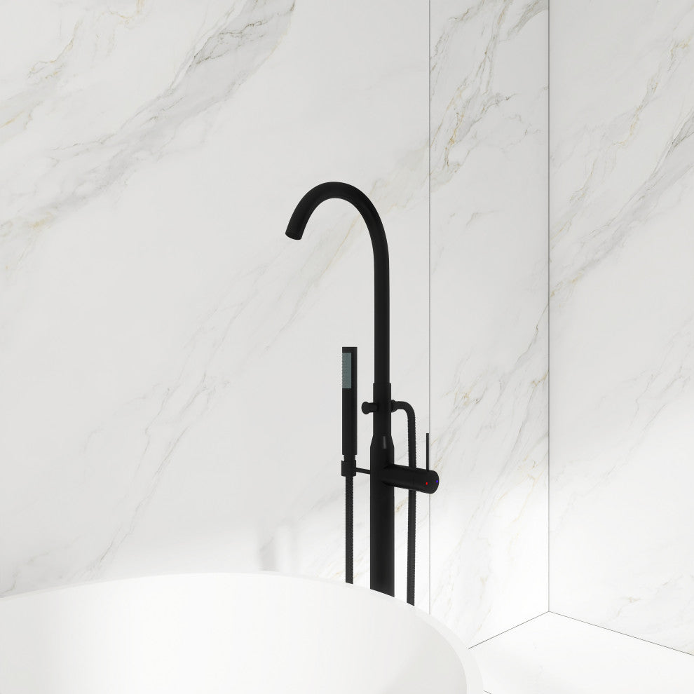 Single Handle Floor Mounted Clawfoot Tub Faucet, Matte Black