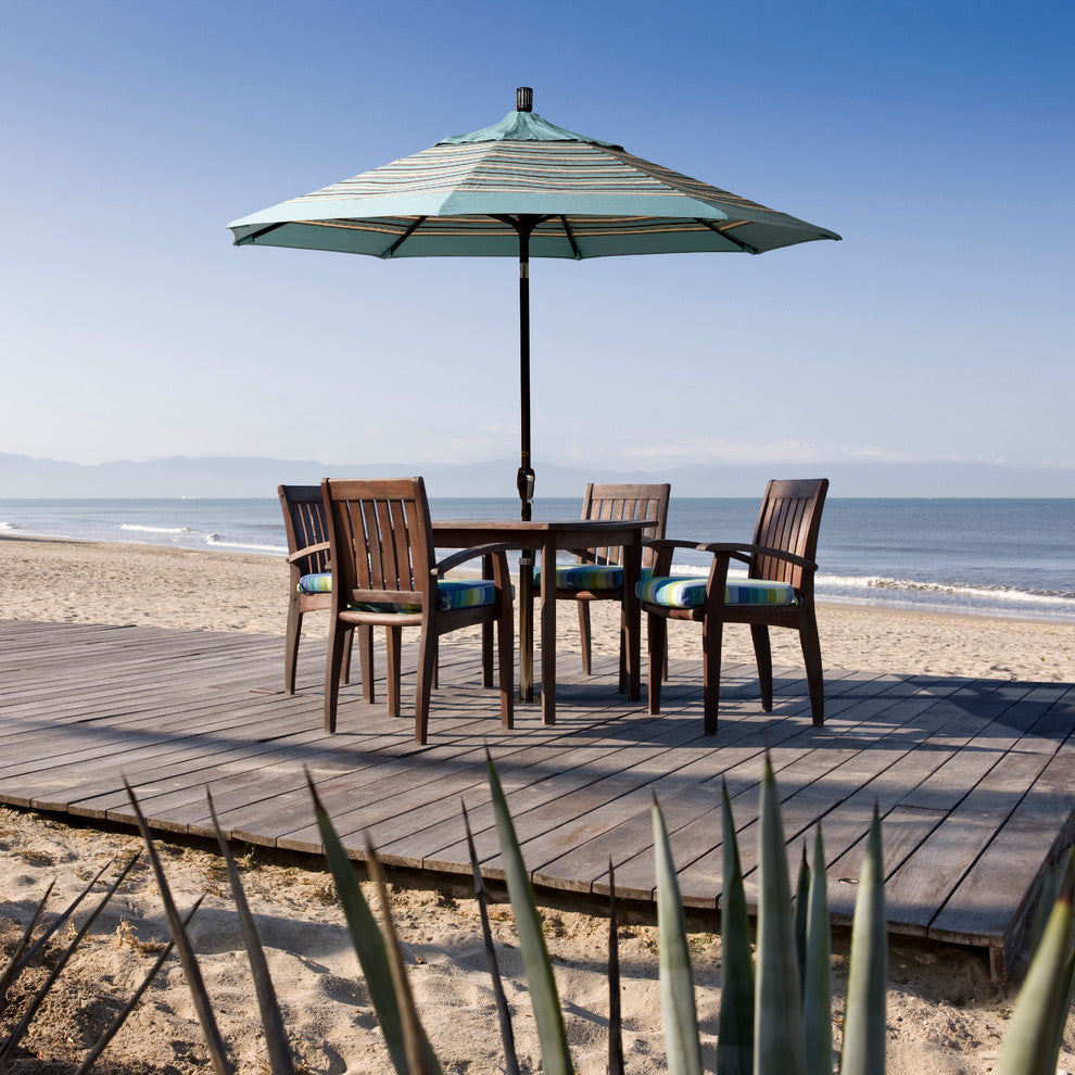 9' Black Tilt Crank Aluminum Umbrella, Navy White Cabana Stripe Olefin