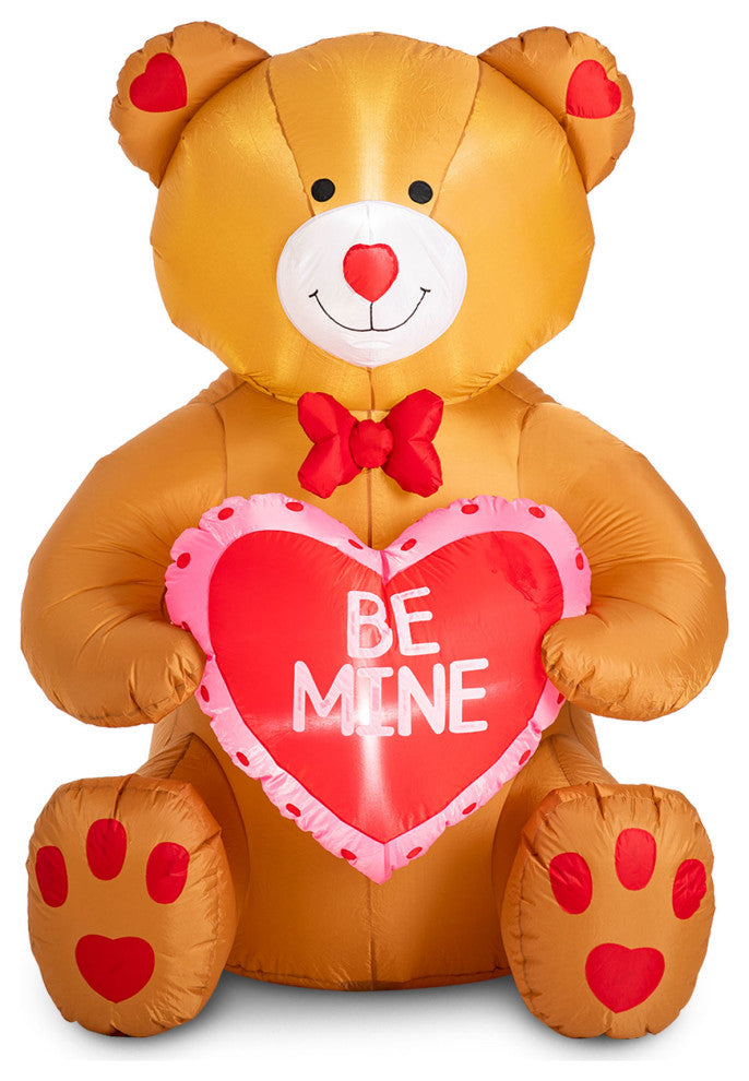 6' Lighted Valentine's Inflatable Bear With Heart Decor