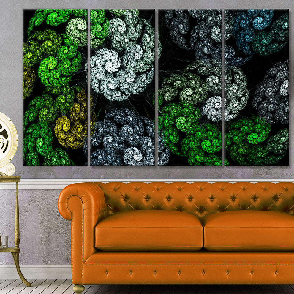 Bright Exotic Spiral Flowers, Abstract Wall Art Canvas, 48"x28", 4 Panels