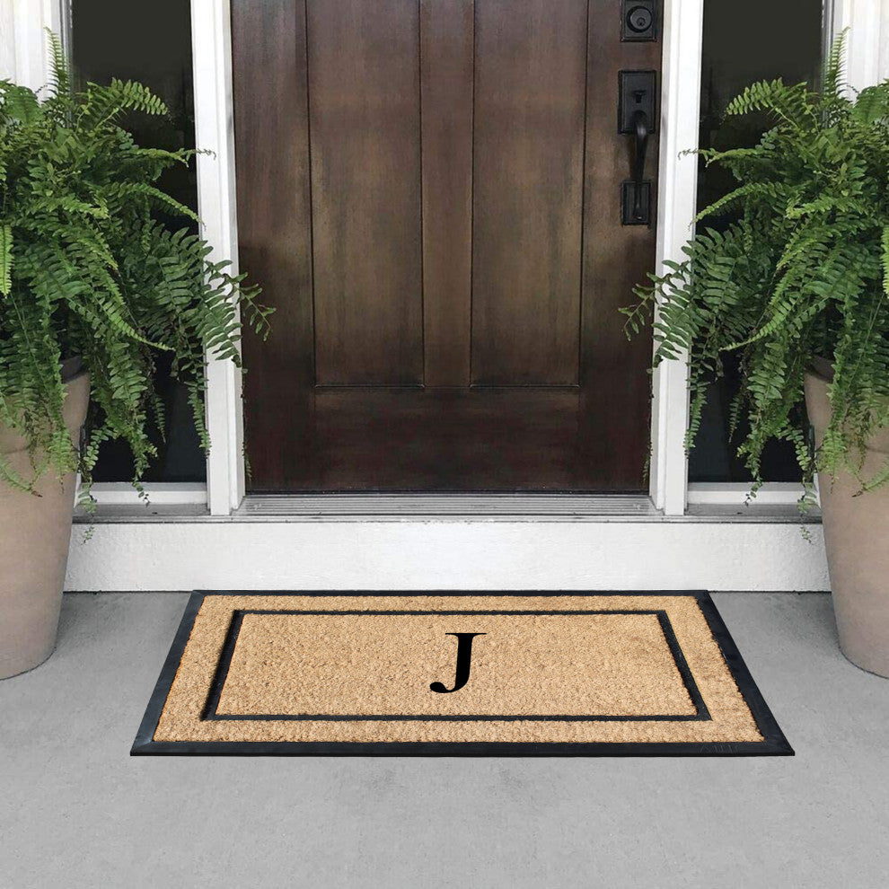 A1HC Rubber & Coir Large Outdoor Durable Monogrammed Doormat, 24"X39", Beige, J